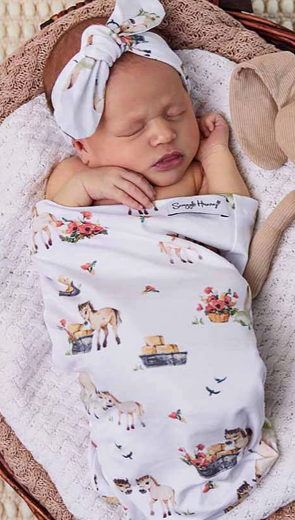 Pony Pals Organic Snuggle Swaddle & Topknot Set