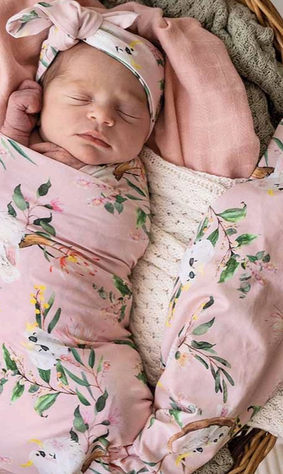 Cockatoo Organic Swaddle & Topknot set