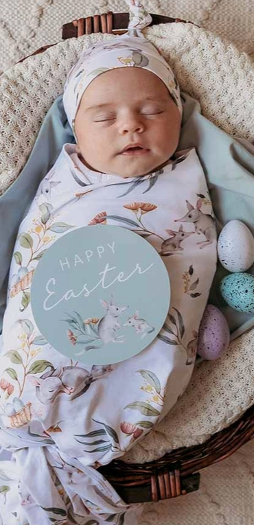Easter Bilby Organic Jersey Wrap & Beanie set + milestone card