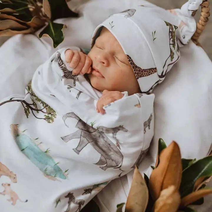 Safari Snuggle Swaddle & Beanie Set
