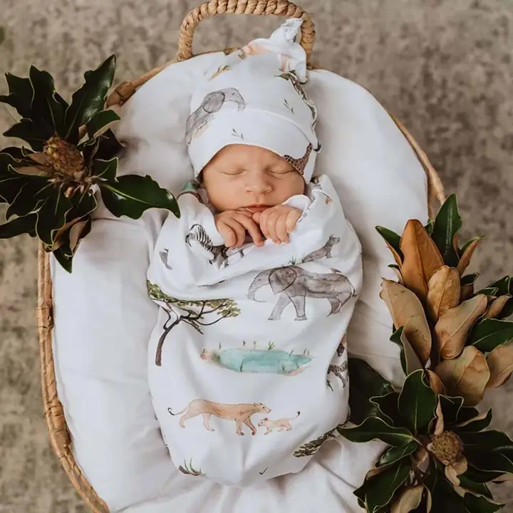 Safari Snuggle Swaddle & Beanie Set